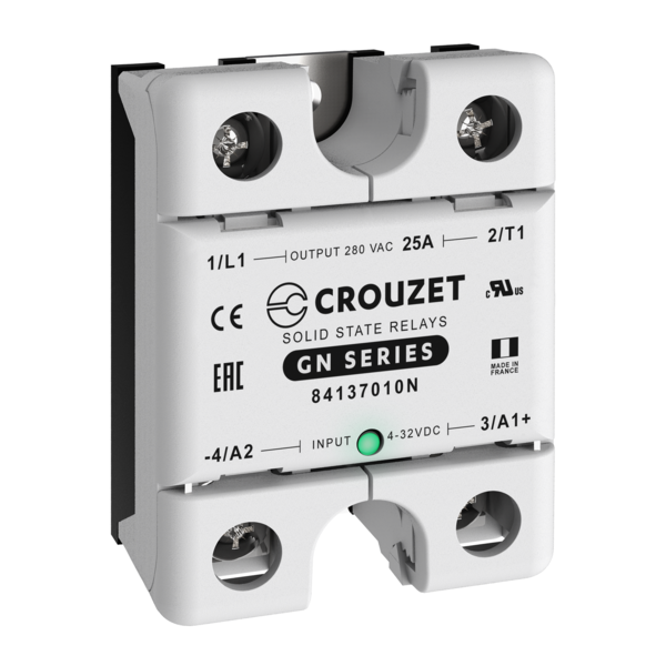 Crouzet SSR, 1 Phase, Panel Mount, 25A, IN 4-32 VDC, OUT 280 VAC, Zero Cross 84137010N